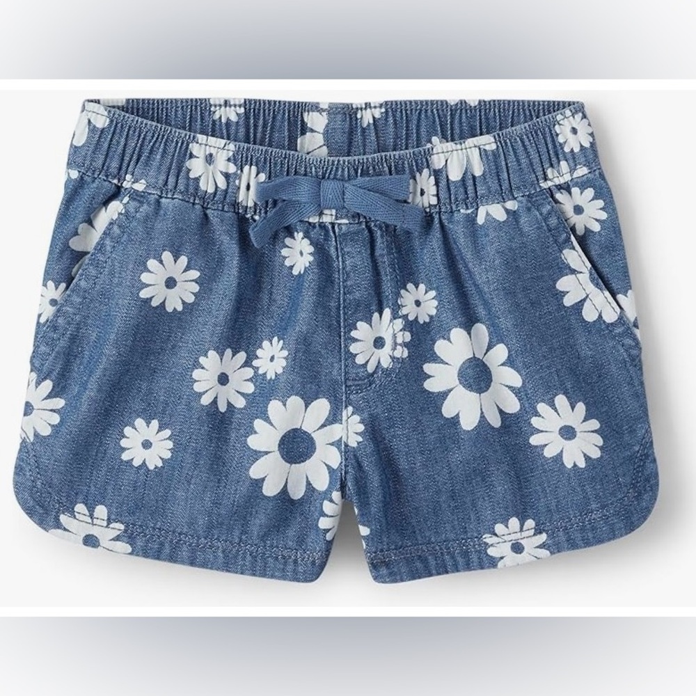 Blue Floral Denim Shorts